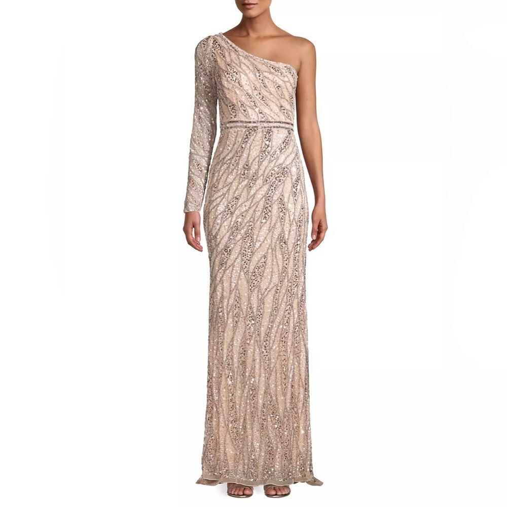 Mac Duggal One-Shoulder fully embellished sequin Sequin Gown dress size 16 4982